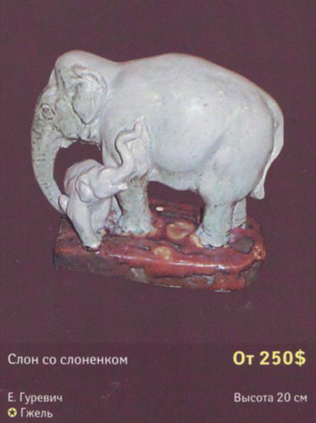Слон со слоненком – Гжель – описание и цена в каталоге фарфора