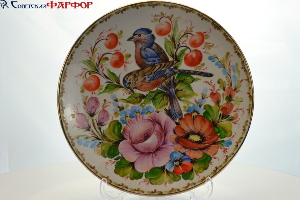 Декоративная тарелка, Фарфор, Ручная роспись, Коростень