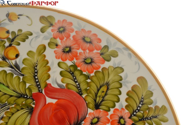 Декоративная тарелка, Фарфор, Ручная роспись, Коростень
